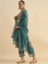 Floral Printed Kurta With Palazzo & Dupatta Set