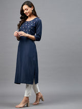 Blue Straight Cotton Kurta