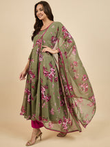 Floral Printed Kurta With Dupatta Set