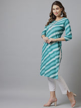 Striped Blue & White Printed Kurta