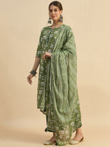 Floral Printed Straight Kurta With Palazzo & Dupatta Set