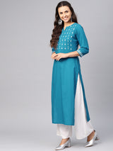 Cotton Blue Solid Kurta