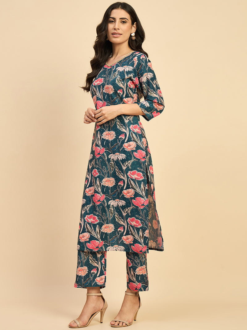 Floral Printed Kurta With Palazzo Set