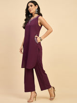 Solid Embroidered Kurta With Palazzo Set