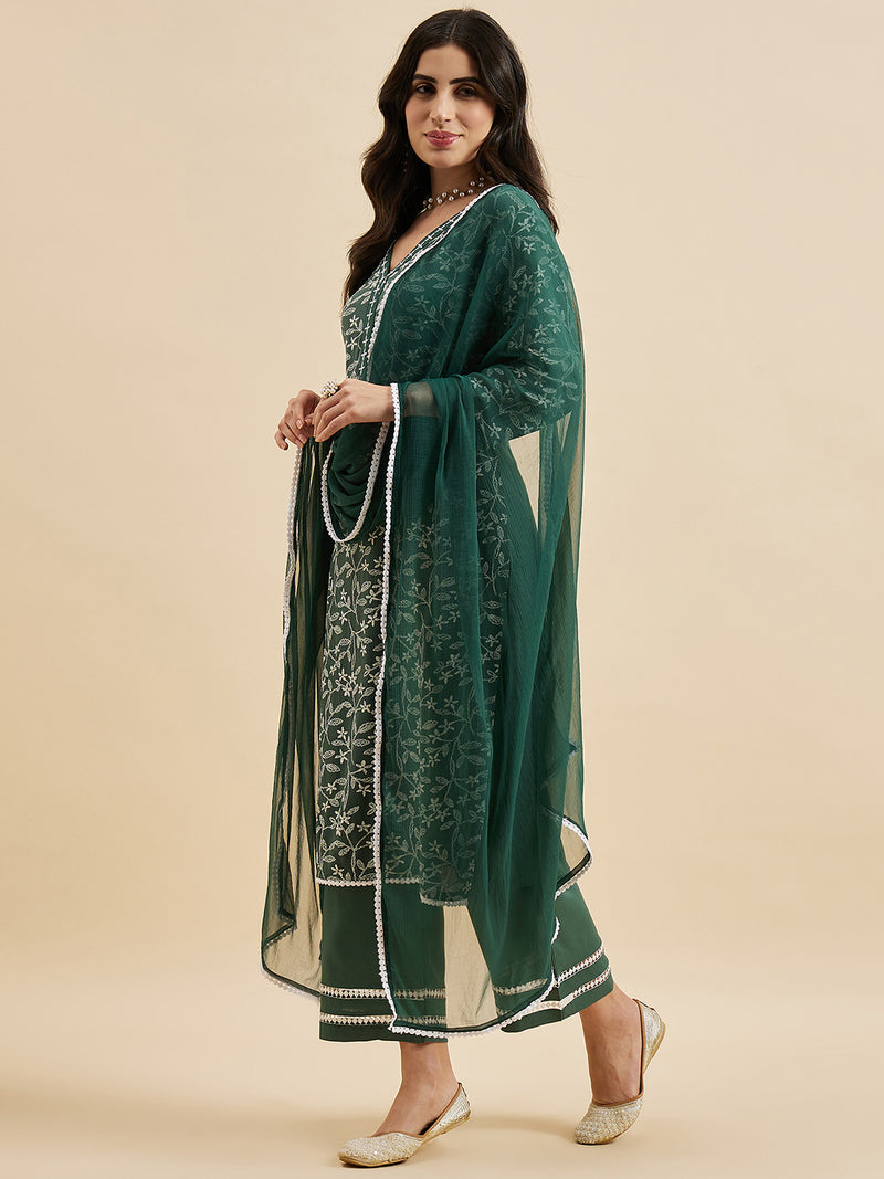 Printed Kurta With Palazzo & Dupatta Set