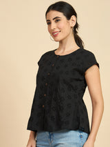 Black Schiffli Top