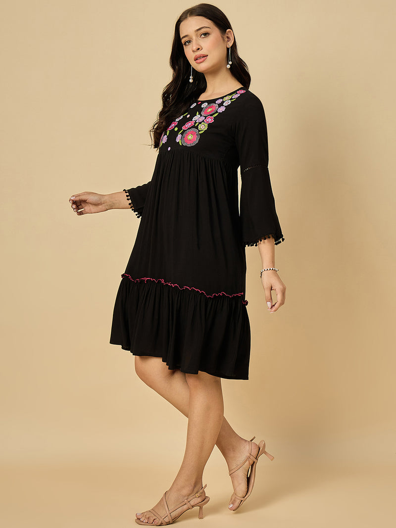 Embroidered Black Solid Dress