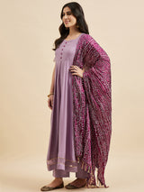 Anarkali Kurta With Palazzo & Dupatta Set