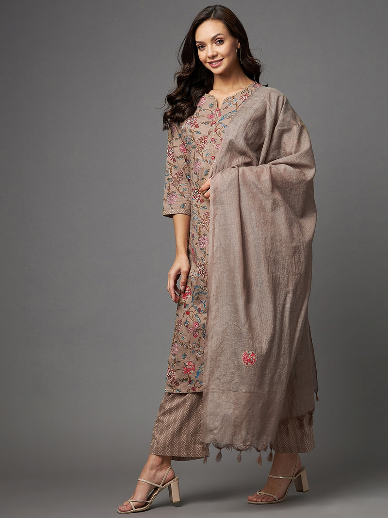 Embroidered Kurta Sets With Palazzo & Dupatta Set