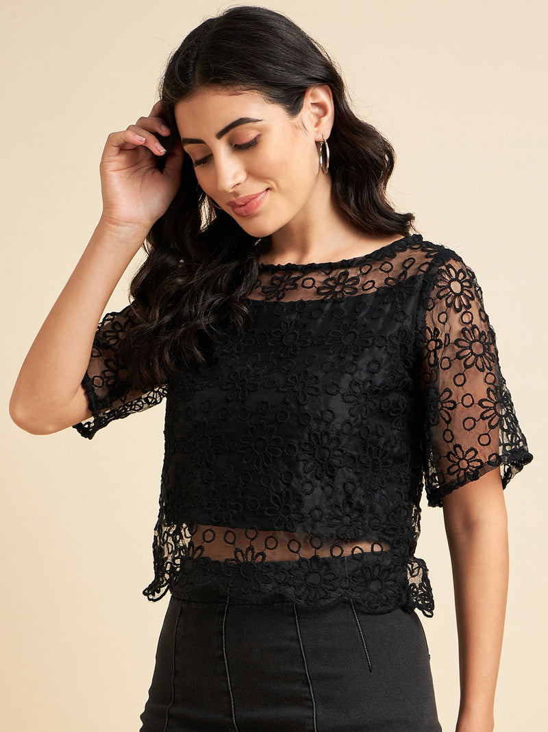 Black Organza Knitted Top