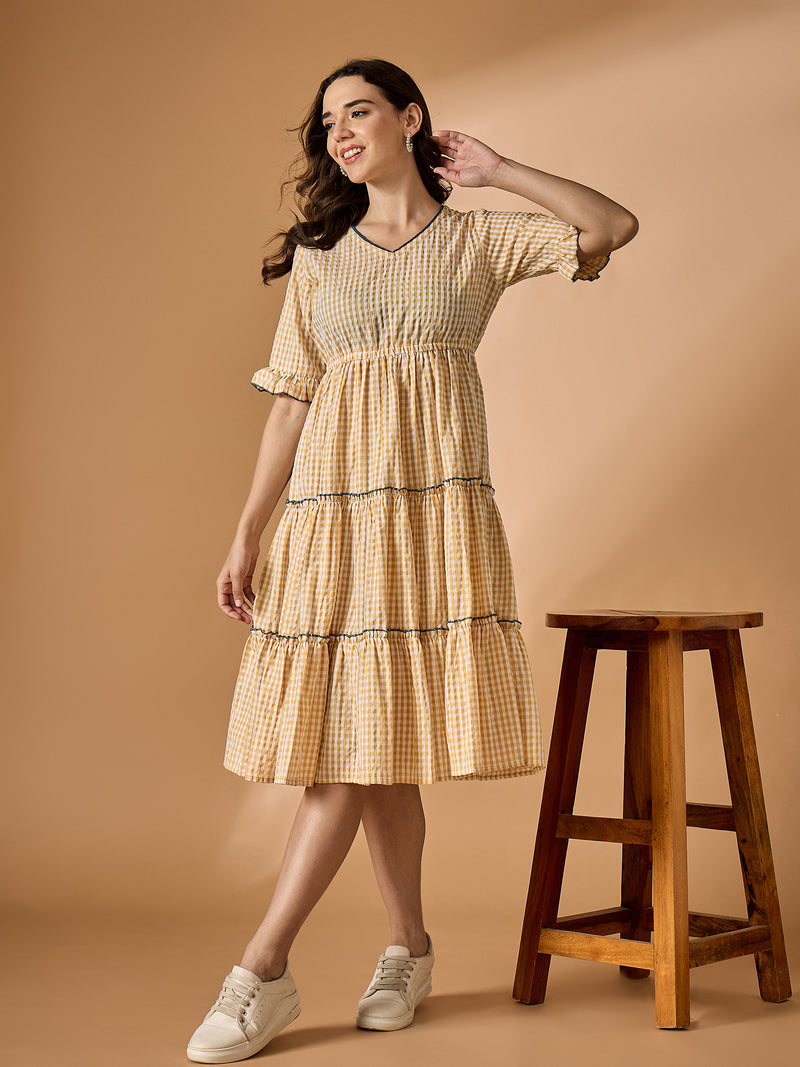 Yellow Striped Fit & Flared Dress