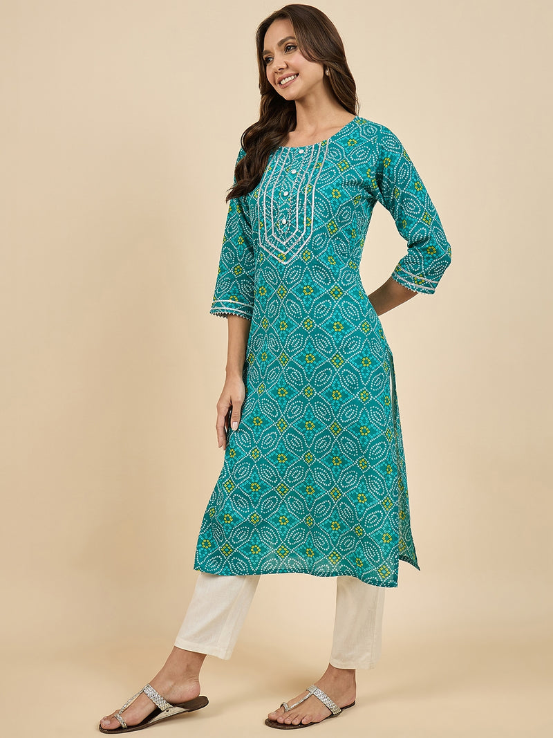 Blue Cotton Printed Kurta