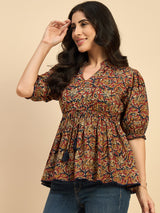 Motif Printed Peplum Top