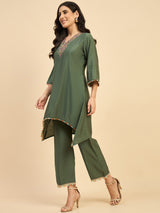 Green Solid Kurta With Palazzo