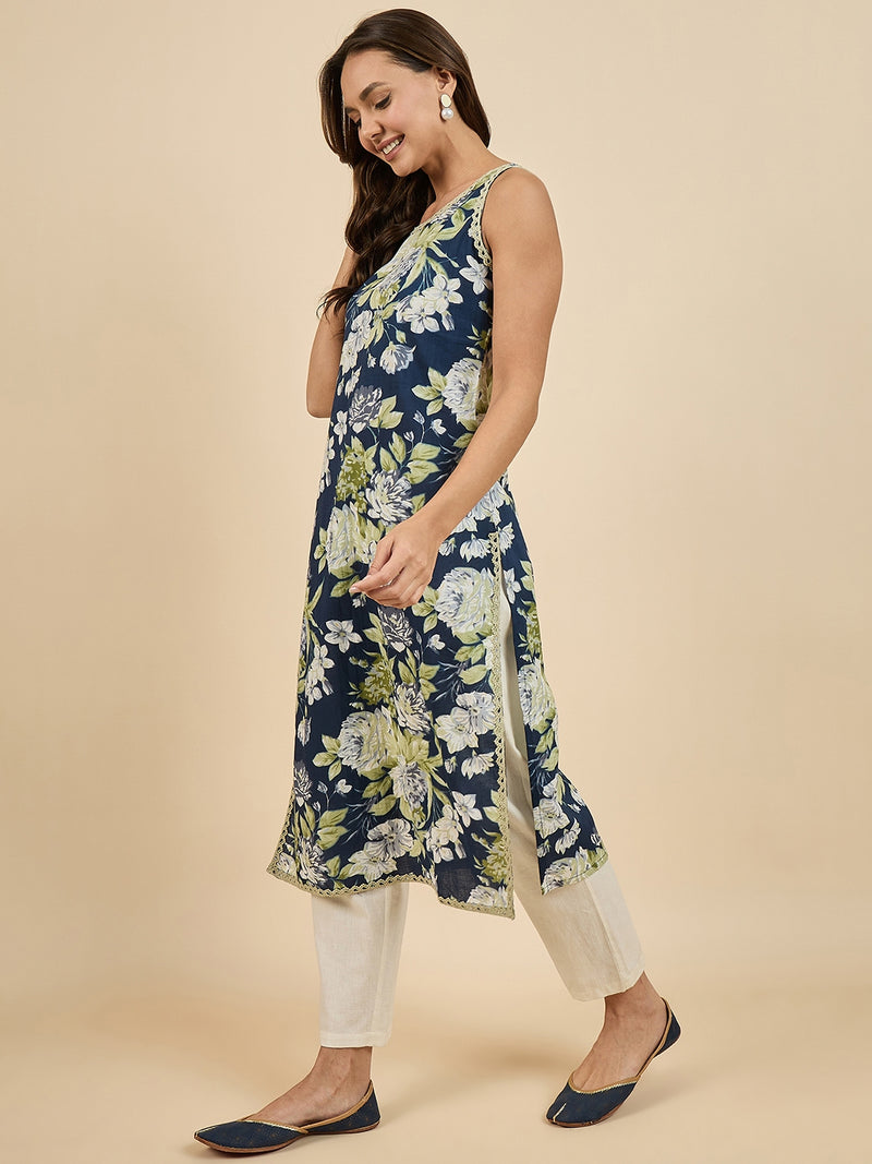 Floral Blue Printed Kurta