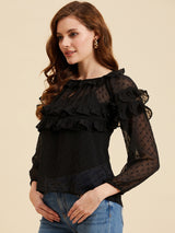 Black Dobby Georgette Top