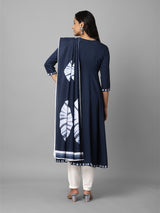 Blue Solid Kurta With Tie & Dye Dupatta