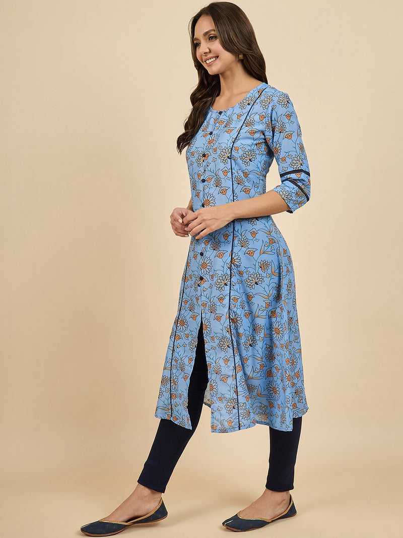 Floral Blue Printed Kurta