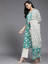 Floral Printed Kurta With Palazzo & Dupatta Set