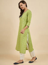 Green Cotton Straight Kurta