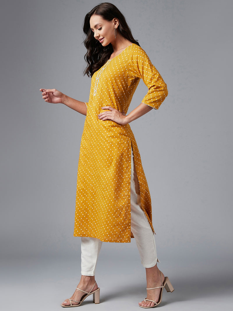 Yellow Straight Cotton Kurta