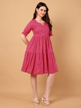 Plain V Neck Gathered Dress