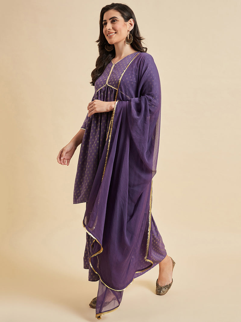 Lavender Kurta With Sharara And Dupatta Set