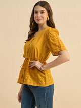 V neck Schiffli Top