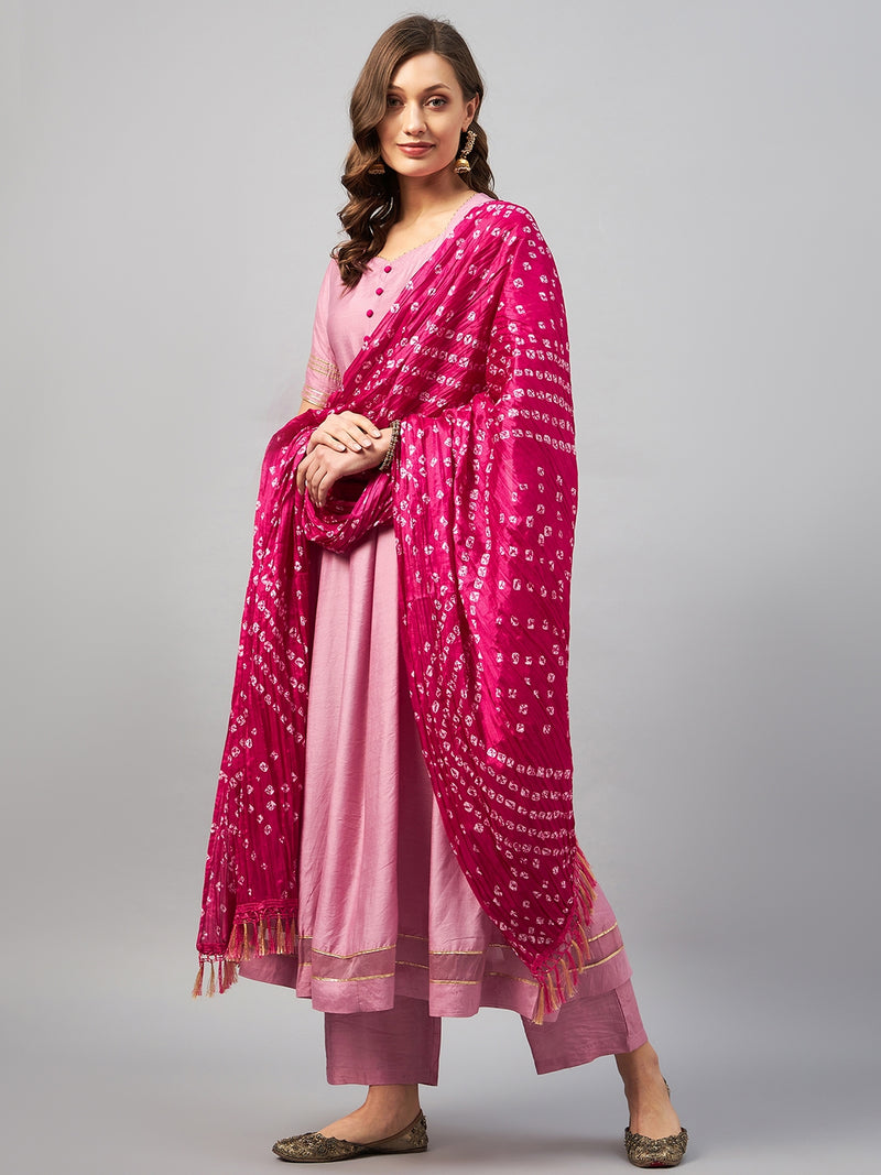 Pink Kurta With Palazzo & Dupatta Set