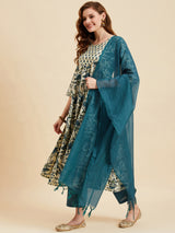 Floral Printed Kurta With Palazzo & Dupatta Set