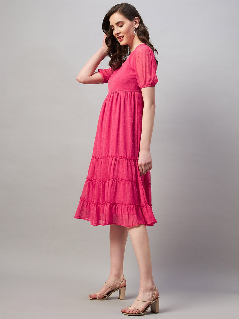 Dobby Weave Fit and Flare Tiered Dress