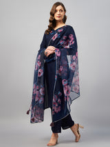 Straight Calf Length Kurta With Palazzo & Dupatta