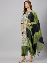 Floral Printed Kurta With Palazzo & Dupatta Set