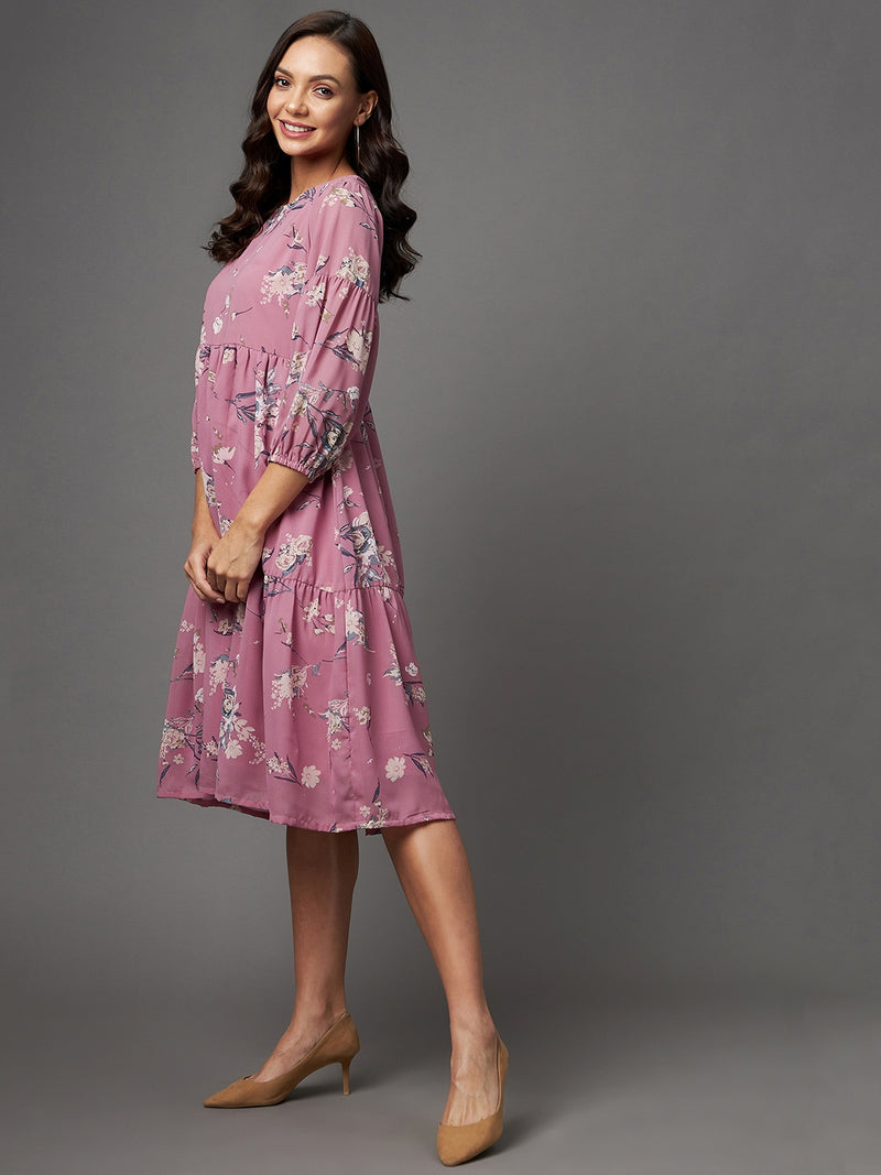 Pink A Line Georgette Dress