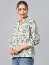 Floral Printed Mandarin Collar Shirt