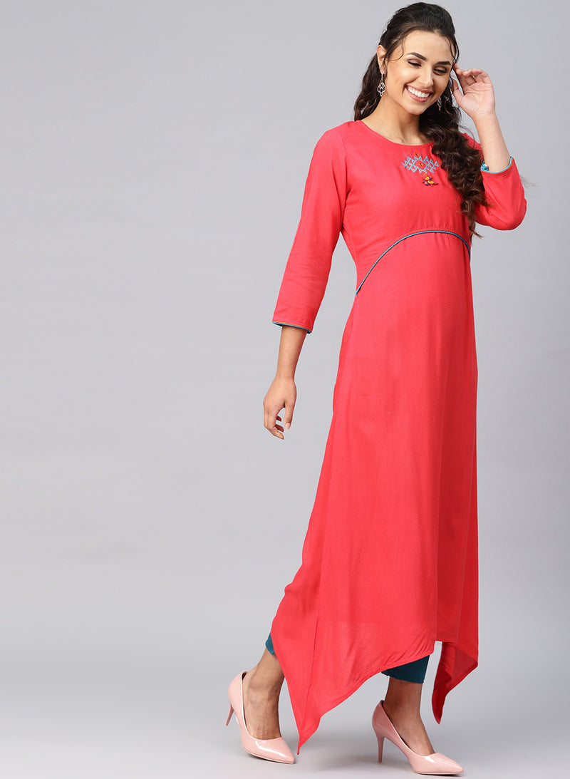 Red A Line Kurta