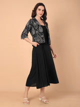 Gathered Dress With Printed Jacket
