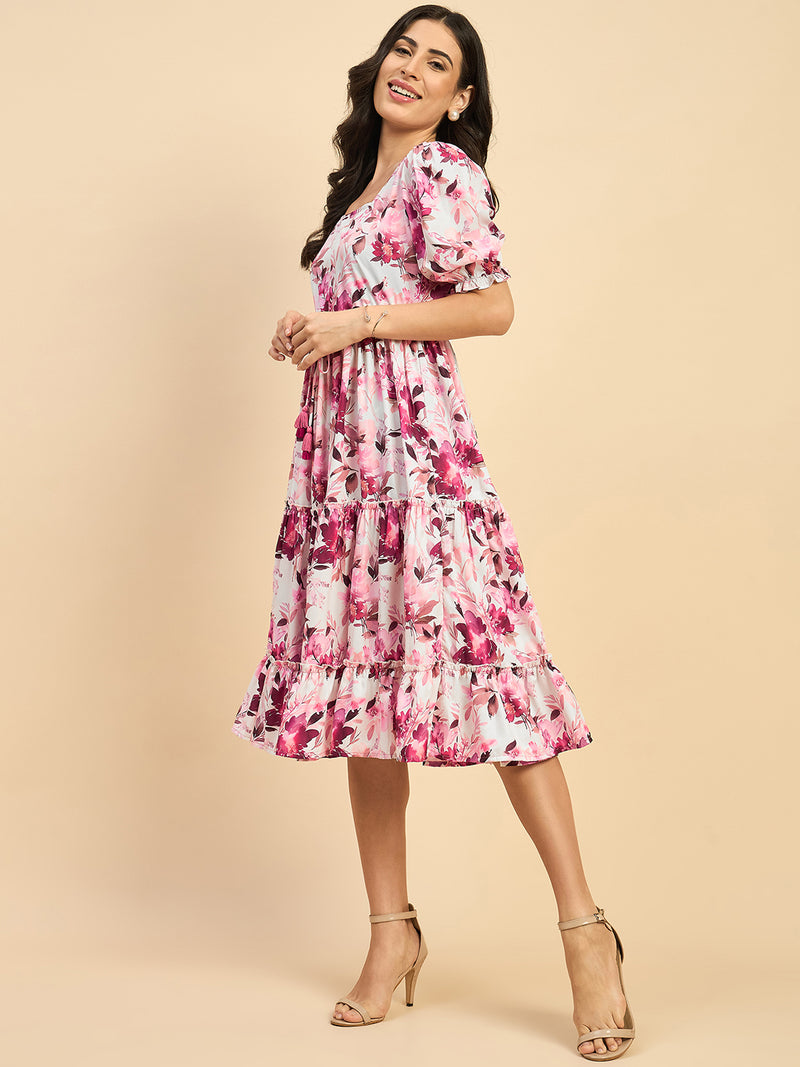 Floral Printed Three Tied Dress