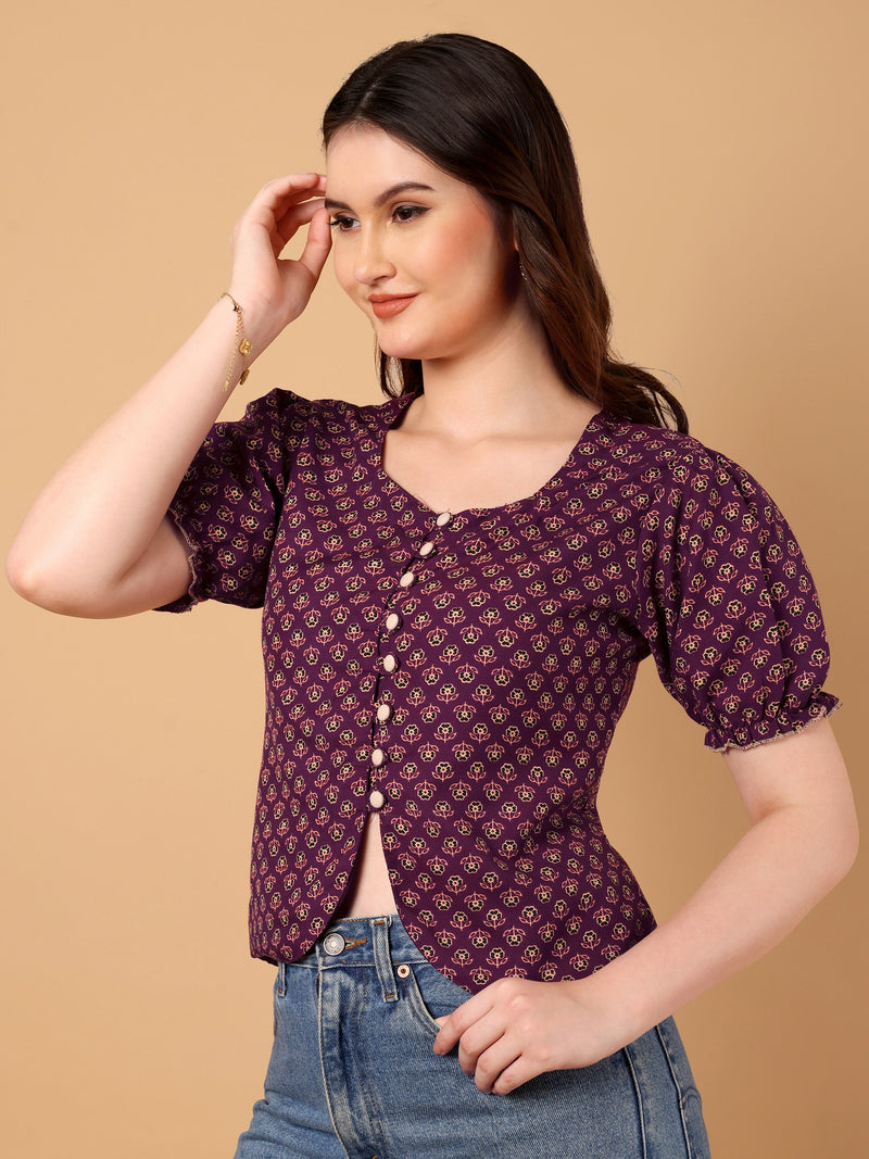 Floral Printed cuff sleeve top