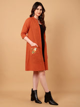 Embroidered Longline Open Front Shrug