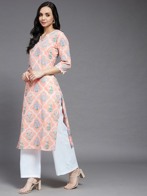 Floral Printed Cotton Straight Kurta