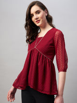 Dobby Fitted High-Low Hem V-Neck Top