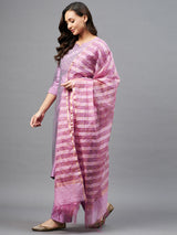 Solid Straight Kurta With Palazzo Dupatta Set