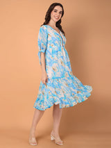 Tiered Midi Dress with Tropical Print