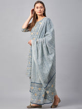 Pure Cotton Printed Kurta Dupatta and Palazzo Set