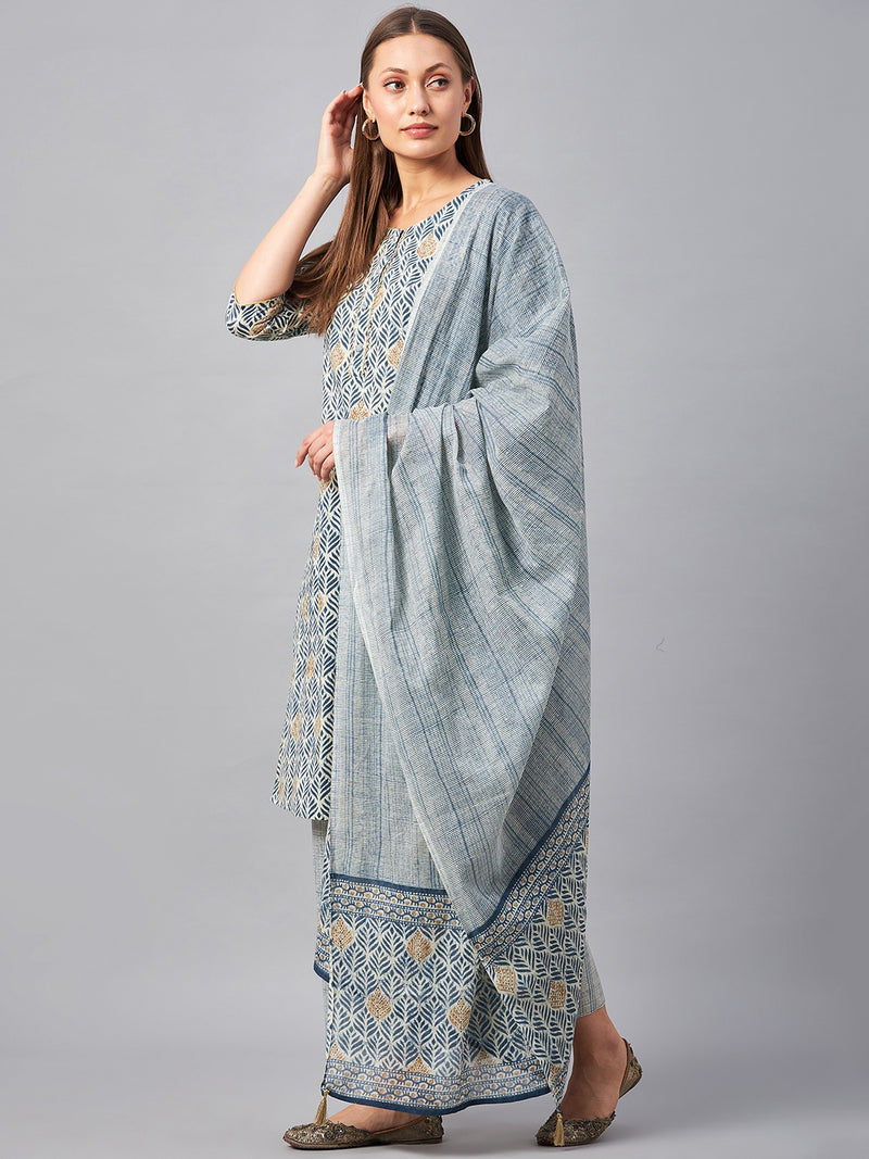 Pure Cotton Printed Kurta Dupatta and Palazzo Set