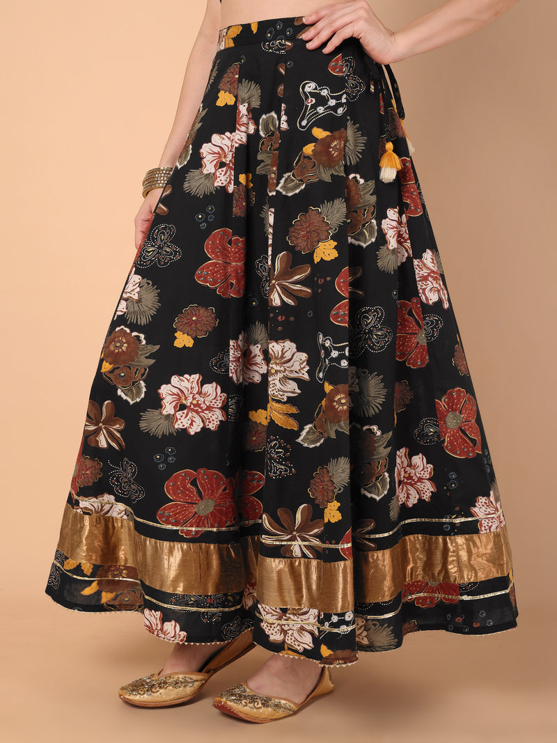 Printed Gota Work Gathered Skirt