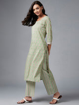 Green Printed Kurta With Palazzo Set