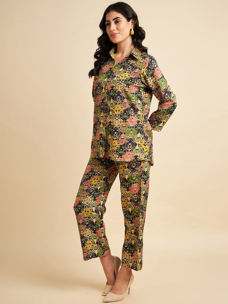 Multicoloured Floral printed Crepe Co-Ords