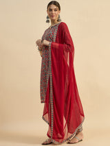 Printed Straight Kurta With Palazzo & Dupatta Set